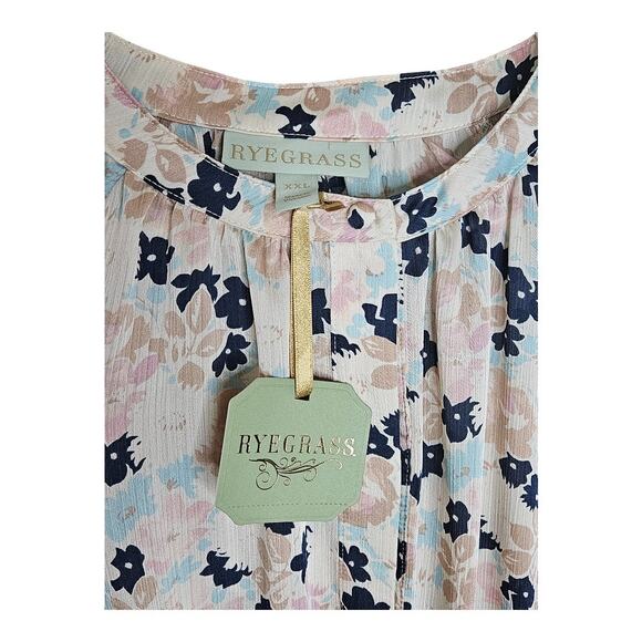 NEW Women's Ryegrass Soft Floral Split Tie Neck Long Sleeve Blouse (Size: XXL) - Picture 3 of 6